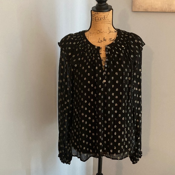 LOFT Tops - LOFT Black Blouse with Silver Sparkle Pattern Women Size Medium